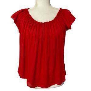 Valija Red Ruffle Neck Flutter Sleeve Blouse S/M Balletcore Boho Coquette Girl